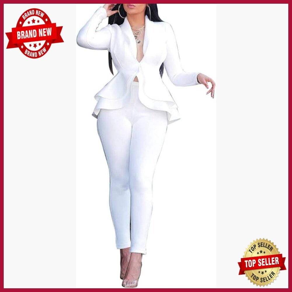 Long Sleeve Blazer and Pants Set, Cotton Blend, Business Casual